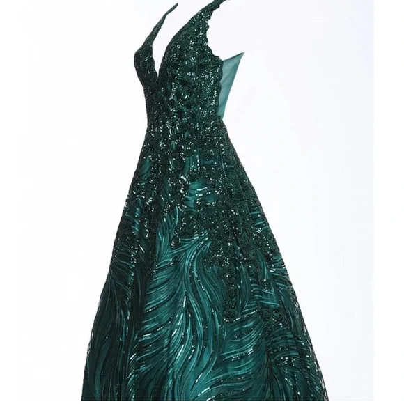 JVN Jovani 60641 Emerald Sequin Prom Ball Gown 6